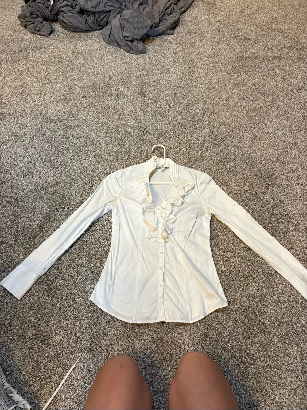 LOFT Cream Ruffle Front Button-Down Blouse - Picture 1 of 3